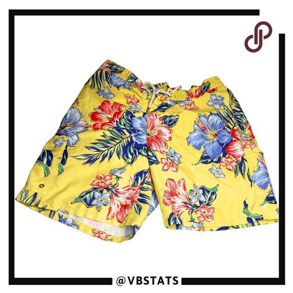 Polo Ralph Lauren Men's 8.5" Kailua Tropical Floral Swim Trunks Yellow Sz Large - Picture 1 of 9
